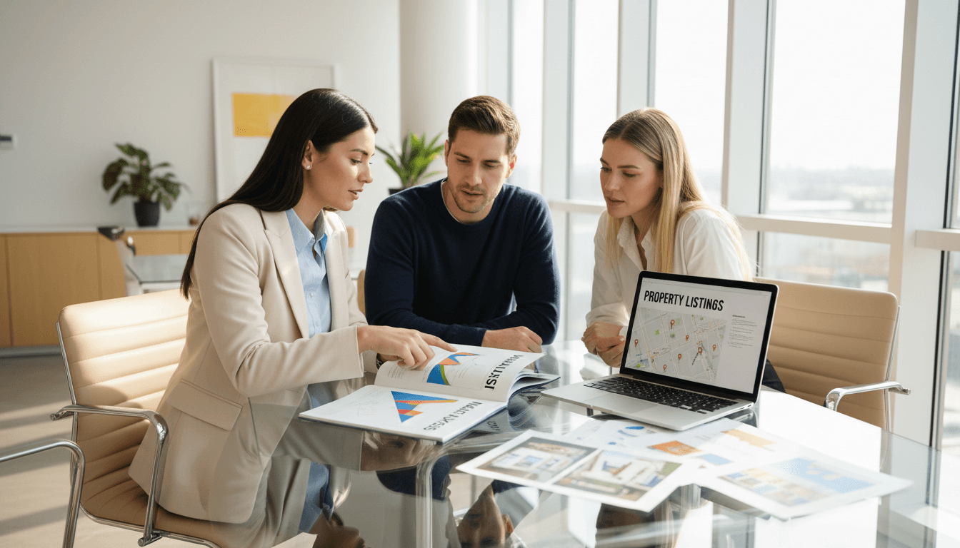 Professional real estate advisor meeting with client in modern office setting